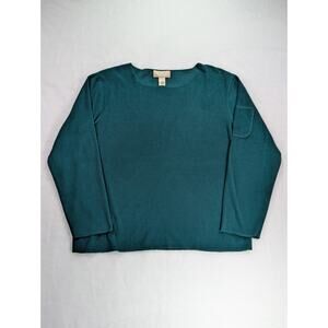 Oscar de la Renta Sz M Dark Teal Micro Fleece Long Sleeve Sleepwear Top VTG Y2K